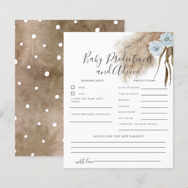 Blue Pampas Grass Baby Predictions & Advice Card (Front/Back)