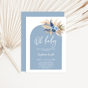 Blue Pampas Grass Baby Shower Boy Invitation
