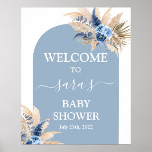 Blue Pampas Grass Baby Shower Boy Welcome sign