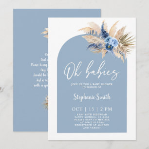 Blue Pampas Grass Baby Shower Twin Boys Invitation