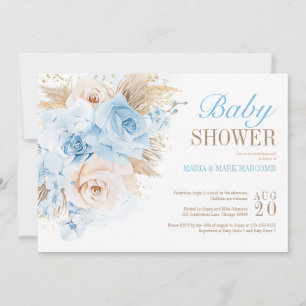 Blue Pampas Grass Bohemian Baby Shower Invitation