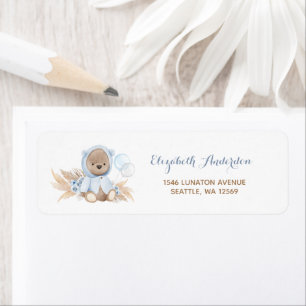 Blue Pampas Grass Boho Teddy Bear Address Labels