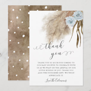 Blue Pampas Grass Watercolor Baby Shower   Thank You Card
