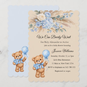 Blue Pampas Teddy Bear Roses Baby Shower Invitation