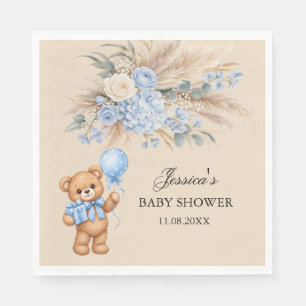 Blue Pampas Teddy Bear Roses Baby Shower Napkin