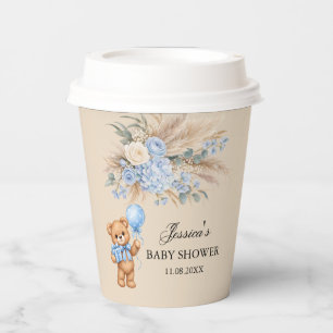 Blue Pampas Teddy Bear Roses Baby Shower Paper Cups
