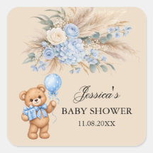Blue Pampas Teddy Bear Roses Baby Shower