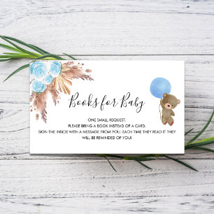 Blue pampas teddy boy baby shower book request enclosure card