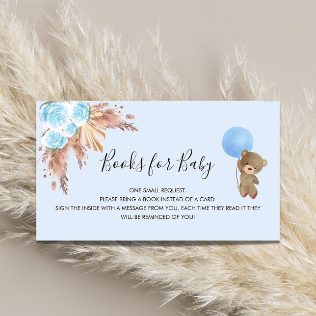 Blue pampas teddy boy baby shower book request enclosure card (Creator Uploaded)