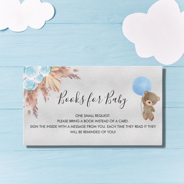 Blue pampas teddy boy baby shower book request enclosure card (Creator Uploaded)