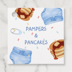 Blue pampers and pancakes plates favour tags