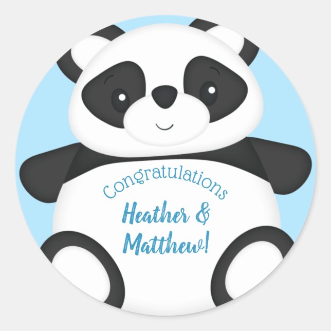 Blue Panda Bear Baby Shower Classic Round Sticker (Front)