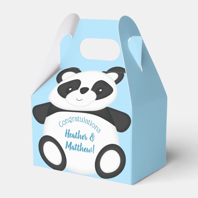 Blue Panda Bear Baby Shower Favour Box (Front Side)