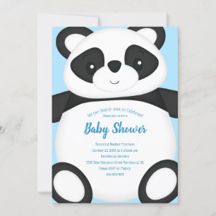 Blue Panda Bear Baby Shower Invitation