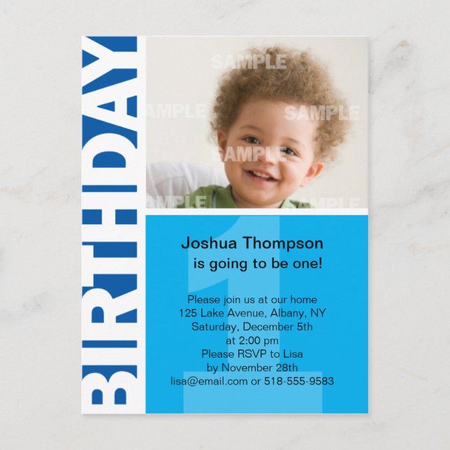 Blue Panel 1st Birthday Invitation (Front)