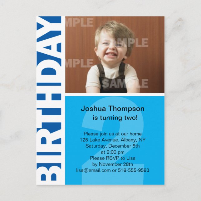 Blue Panel 2nd birthday Invitation Postcard (Front)