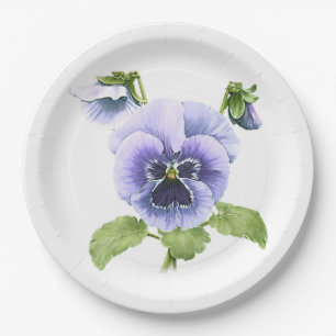 Blue Pansies Botanical Art Paper Plates