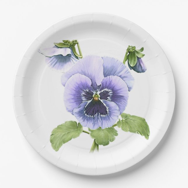 Blue Pansies  Botanical Art Paper Plates (Front)