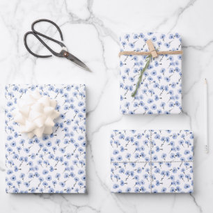 Blue Pansies on White Wrapping Paper Sheet