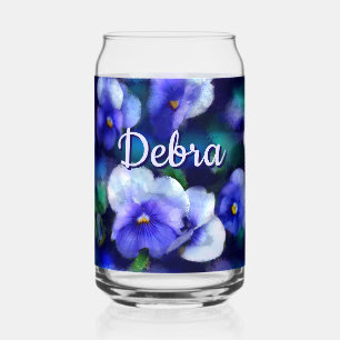 Blue Pansies Pansy Flower Floral Personalised Can Glass