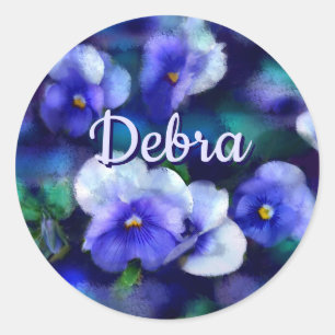 Blue Pansies Pansy Flower Floral Personalised Classic Round Sticker