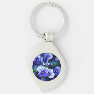 Blue Pansies Pansy Flower Floral Personalised Key Ring