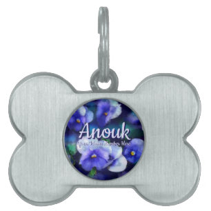 Blue Pansies Pansy Flower Floral Personalised Pet ID Tag