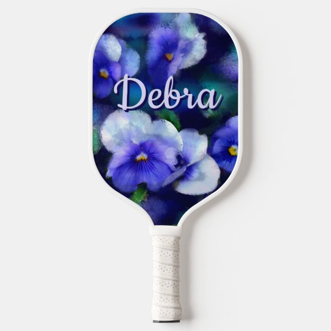 Blue Pansies Pansy Flower Floral Personalised Pickleball Paddle (Front)