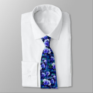 Blue Pansies Pansy Flower Floral Teal 'Love' Tie