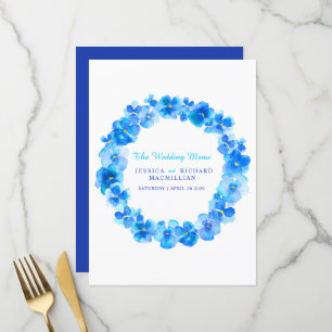 Blue pansy art flower wreath art wedding menu