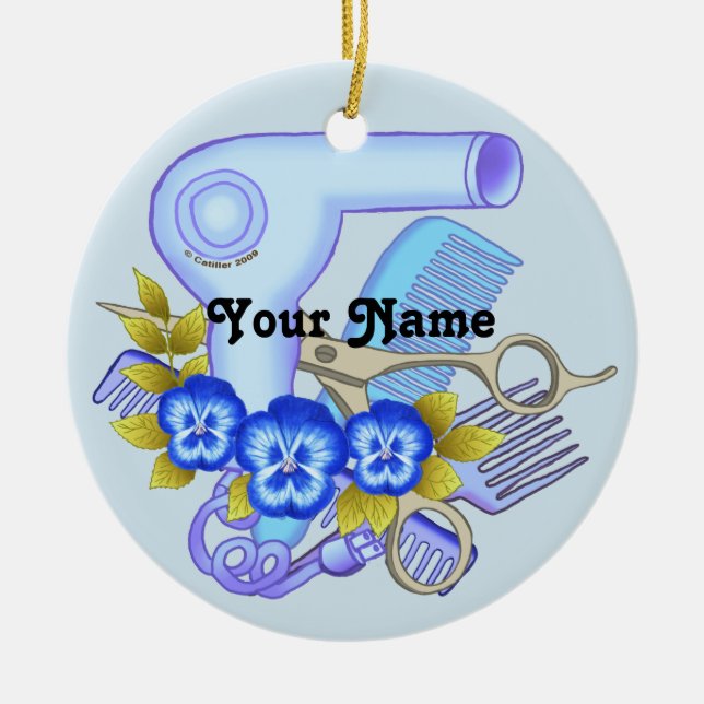 Blue Pansy Beautician Ceramic Tree Decoration (Front)