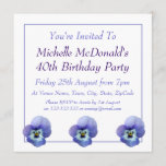 Blue Pansy Birthday Invitation<br><div class="desc">A pretty floral blue/purple Pansy invite that can be used for many occasions by customising the text.</div>