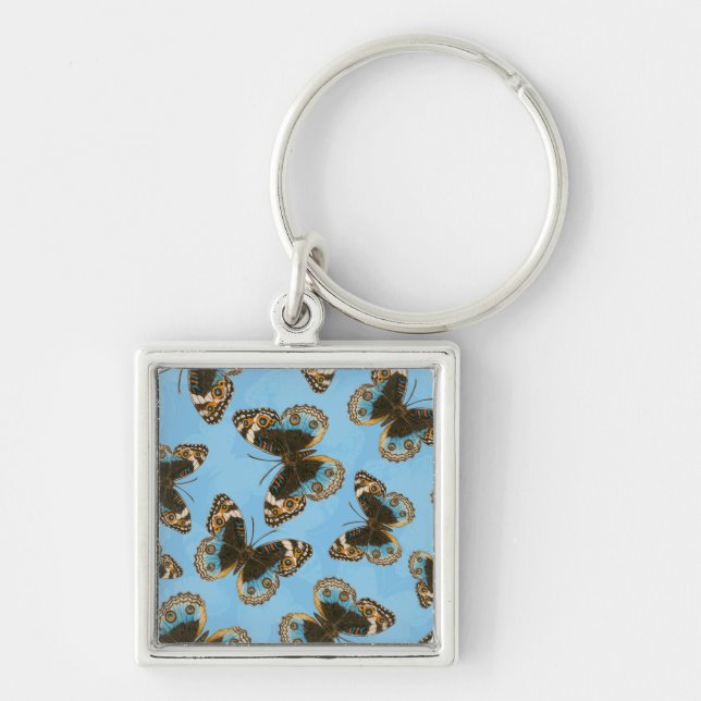 Blue Pansy Butterfly pattern Key Ring (Front)