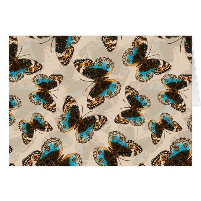Blue Pansy Butterfly pattern on off white (Front Horizontal)