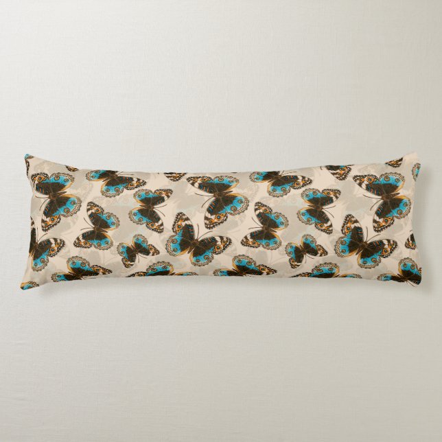 Blue Pansy Butterfly pattern on off white Body Cushion (Front)