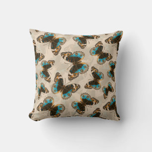 Blue Pansy Butterfly pattern on off white Cushion
