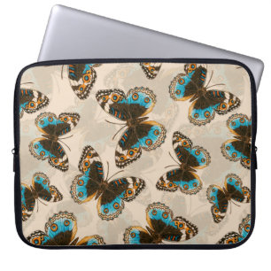 Blue Pansy Butterfly pattern on off white Laptop Sleeve