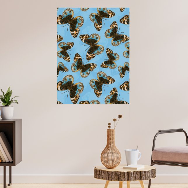 Blue Pansy Butterfly pattern Poster (Living Room 3)