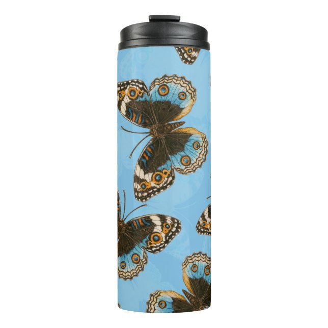 Blue Pansy Butterfly pattern Thermal Tumbler (Front)