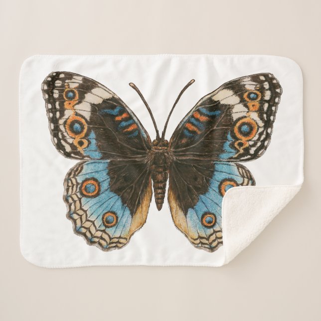 Blue Pansy Butterfly Sherpa Blanket (Front (Horizontal))