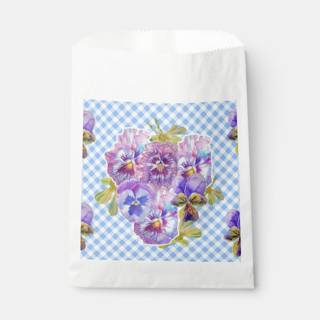 Blue Pansy check Flowers floral Party Favor Bags (Front)
