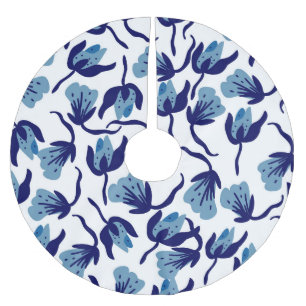 Blue Pansy Floral: Hand-Drawn Seamless. Brushed Polyester Tree Skirt