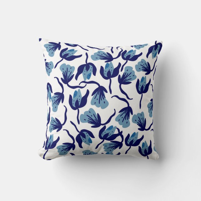 Blue Pansy Floral: Hand-Drawn Seamless. Cushion (Front)