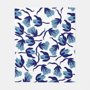Blue Pansy Floral: Hand-Drawn Seamless. Fleece Blanket