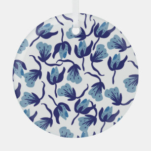 Blue Pansy Floral: Hand-Drawn Seamless. Glass Tree Decoration