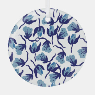 Blue Pansy Floral: Hand-Drawn Seamless. Glass Tree Decoration