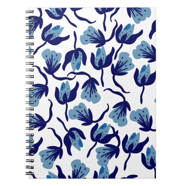 Blue Pansy Floral: Hand-Drawn Seamless. Notebook (Front)