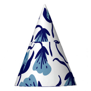 Blue Pansy Floral: Hand-Drawn Seamless. Party Hat