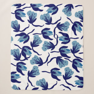 Blue Pansy Floral: Hand-Drawn Seamless. Sherpa Blanket