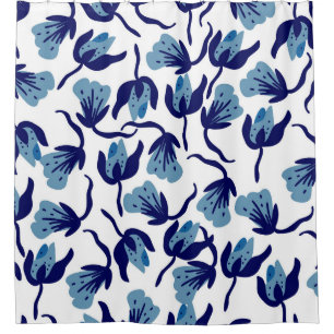 Blue Pansy Floral: Hand-Drawn Seamless. Shower Curtain